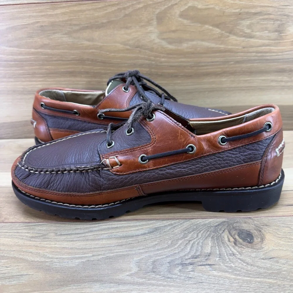 LL BEAN Bison Moc Toe Loafers Mens 10 D Two Tone Brown Travel Casual Old Money